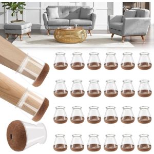 Lot De 24 Capuchons De Protection Pour Pieds De Chaise Avec Feutre Envelopp&eacute; - En Silicone - Pour Sols Stratifi&eacute;s Et Carrel&eacute;s - Diam&egrave;tre : 14 &Agrave; 20 Mm - Neuf