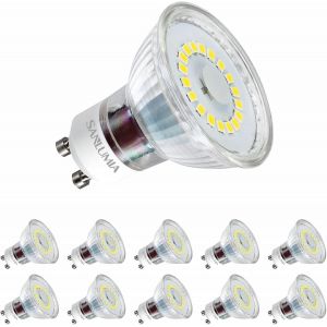 | 5w Led Spot Culot Gu10 | 450lm | Équivaut 50w Halogène | Blanc Froid 6400k | 120° Larges Angle De Faisceau | Led Light Lampe | Finition Verre | Lot De 10 Ampoules - Neuf