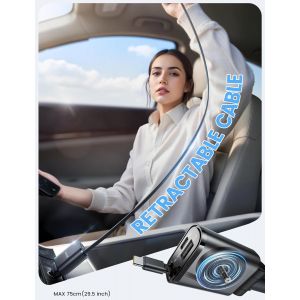 3 En 1 Chargeur Allume Cigare Voiture Usb C - [75 Cm C&acirc;ble Type-C R&eacute;tractable] 50W Charge Rapide Chargeur Voiture Avec Usb-C/Usb-A, 180&deg; Pliable Prise 12V/24V Pour Iphone, Android - Noir - Neuf