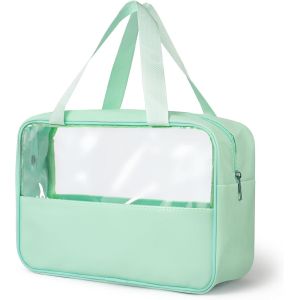KALANKA-Trousse de Toilette Transparente, Trousse de Toilette Voyage &Eacute;tanche en PVC, Trousse de Maquillage Portable, Sac de Toilette avec Poign&eacute;e, Organisateur de Toilette pour Femme et Homme (Vert) - Neuf