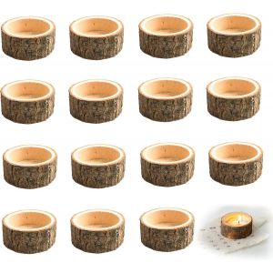 Kalanka-Lot De 15 Bougeoir Bois Bougeoir Chandelier Naturel Support Pour Bougie Chauffe-Plat Pour Decoration Mariage Champetre,Saint-Valentin,Maison, Fête, Bar - Neuf