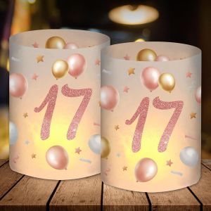 Eryi-Lot De 12 Photophores - Décoration De Table Pour 17e Anniversaire Fille - Décoration D'anniversaire De 17 Ans - Cadeau Pour Fille De 17 Ans - Décoration De Table Happy Birthday - Or Rose - Convi - Neuf