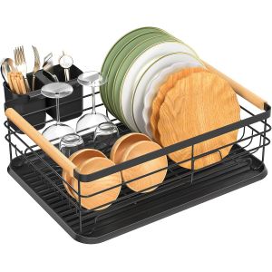 Eryi-Egoutoire Vaisselle Cuisine, Égouttoir À Vaisselle En Acier Inoxydable Avec Panier À Couverts Et Plateau D'égouttement Amovible Pas D'assemblage Requis,43 X 31 X 14cm (Noir) - Neuf