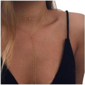 Kal-Bohemia Layered Y Collier Chaîne Or Satellite Lariat Collier Ras Du Cou Long Y Forme Collier Long Y Drop Collier Chaîne Bijoux Pour Femmes Et Filles - Neuf