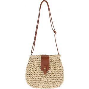 KALANKA-Sac en Paille Femme Boheme Avec Bandouli&egrave;re et Fermeture &Eacute;clair Sac Paille Femme Bandouliere Sac &agrave; Main Femme Ete pour Plage, Voyage et Vacances - Neuf