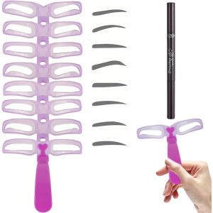 KALANKA-Pochoir Sourcils R&eacute;utilisable, 8 formes de sourcils diff&eacute;rentes pour D&eacute;butant Maquillage Pochoirs &agrave; Sourcils Kit pour Femmes (avec 1 pc crayon &agrave; sourcils &agrave; deux t&ecirc;tes) - Neuf