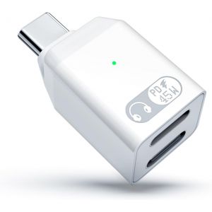 LORANKA-Adaptateur Audio USB C vers Lightn-ing, Adaptateur USB-C Lightn-ing vers &agrave; Deux Ports pour Casque d'&eacute;coute, Charge Rapide 45W pour iPhone 16 15 Plus/Pro/Pro Max, Galaxy S24/S23, iPad, Blanc - Neuf