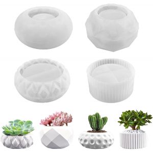 4 Pi&egrave;ces Moule en Silicone pour Bougeoir R&eacute;sine Epoxy Moule en Silicone pour B&eacute;ton Vase en Silicone pour Pot de Plantes Succulentes, Pot de Fleurs,Porte-Stylo,Ar&ocirc;me pour DIY Maison Bureau D&eacute;corations - Neuf