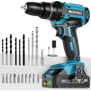 Ulteronixshop-Perceuse Visseuse Sans Fil 21V, Visseuse Devisseuse avec Batteries 2.0Ah, 42N.m Percussion, 25+3 R&eacute;glages de Couple, 24 Accessoires, 2 Vitesses, LED, pour Projet de Bricolage - Neuf