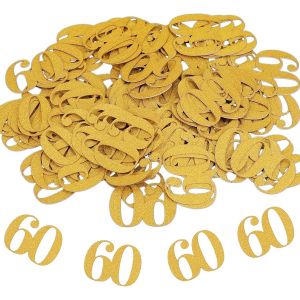 Lot de 100 confettis d&iquest;&iquest;coratifs pour 60e anniversaire 3,5 x 2,5 cm - D&iquest;&iquest;coration de table dor&iquest;&iquest;e - 60e anniversaire - Pour homme et femme - D&iquest;&iquest;coration &iquest;&iquest; disperser pour 60e anniversaire - Neuf