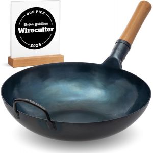 Subzonal-Woks Et Po&ecirc;les &Agrave; Frire 34 Cm - Wok &Agrave; Fond Plat En Acier Carbone Bleu, Pr&eacute;-Assaisonn&eacute; Compatible Induction, Plaques &Eacute;lectriques, Gaz Et Feu Ouvert - Po&ecirc;les Chinois Traditionnel - Neuf