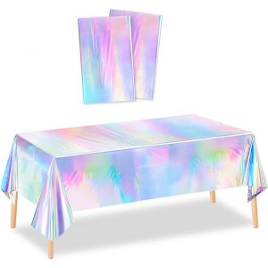 Kalanka-2 Nappes Holographiques Laser Rectangulaires Imperm&eacute;ables En Plastique Arcenciel Nappe Pour D&eacute;coration De F&ecirc;te Anniversaire Barbecue R&eacute;union De Famille 137 X 274 Cm&iquest;A,B&iquest; (A) - Neuf