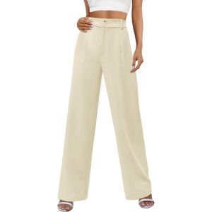 Pantalon Femme Solide Ample Jambe Droite Pantalon De Travail Taille Haute Pantalon De Travail D'affaires Pantalon De Costume D&eacute;contract&eacute;s Avec Poches Palazzo Casual - Neuf