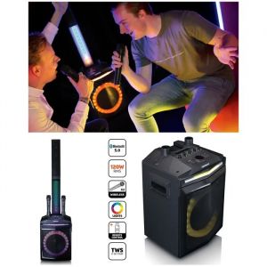 Enceinte SONO PRO Bluetooth 240W avec subwoofer Colonne d&iquest;enceinte d'aigus amovible LED RGB-Double micros sans fil - Neuf
