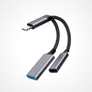 Adaptateur USB iPhone OTG 3.0 vers Lightning Jack(2 en 1) Chargeur Cable USB A Prise Camera Flash Disque Charger Certifi&eacute; Apple MFI pour 14 13 12 11 Pro Max 7 8 Plus X SE XS XR Ipad Air Tablette Cle - Neuf