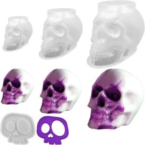Lot De 3 Moules En Silicone En Forme De T&ecirc;te De Mort 3d Pour R&eacute;sine &Eacute;poxy - Neuf
