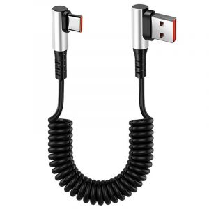 JGD-C&acirc;ble USB vers type C &agrave; angle droit - C&acirc;ble de charge rapide r&eacute;tractable de type C &agrave; 90 degr&eacute;s - 6 A - Charge et synchronisation pour voiture, t&eacute;l&eacute;phone 15/16, S23/S22/S21, Carplay - Neuf