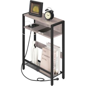 Ulteronixshop-Table d&iquest;Appoint compacte, Bout de Canap&eacute; avec Station de Charge, Table de Chevet, Table Basse &agrave; 3 Niveaux, Table d&iquest;Appoint avec Rangement, pour Petit Espace, Salon, Gris Patin&eacute; DTBZ05CB - Neuf