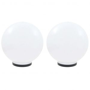 Lot De 2 Lampes &Agrave; Led Boule Jardin 40 X 40 X 40 Cm &Eacute;clairage D&eacute;coratif Atmosph&eacute;rique En Pmma Blanc Helloshop26 02_0045969 - Neuf