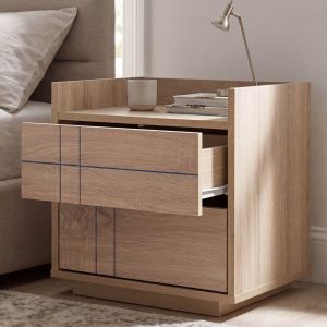 Table de chevet HWC-P44, commode de chevet, 2 tiroirs, MDF, 43 x 48 x 41 cmaspect ch&ecirc;ne Sonoma - Neuf