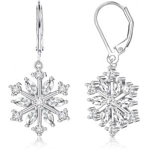925 Boucles D'oreilles En Argent Avec Flocon De Neige Pour Femmes 18 Carats Plaqué Or Blanc Boucles D'oreilles Pendantes En Flocon De Neige En Argent Poli Boucles D'oreilles Pendantes - Neuf