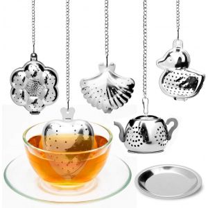 Filtre À Thé À Trous Fins, 5 Boules À Thé En Acier Inoxydable Avec Chaîne, Pour Infuser Du Thé En Vrac Et Des Épices Dans Une Tasse, Une Théière Ou Un Verre - Neuf