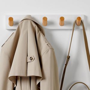 Porte Manteau Mural Blanc avec 5 Crochets,42cm-Patere Murale en Bambou-Series 6.[Y130] - Neuf