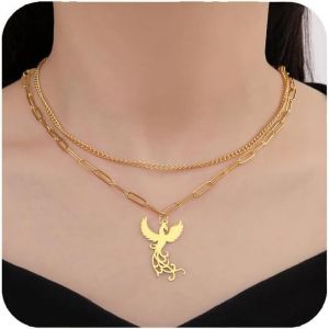 Kal-Collier Phoenix Pour Femmes Collier Pendentif Oiseau De Feu Phoenix En Acier Inoxydable Pour Hommes Cadeaux De Bijoux Tendance - Neuf