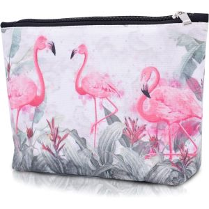 MAA-Trousse de Toilette Femme Trousse de Toilette Multifonctions pour Voyages Trousse de Maquillage Cartoon Imprimé Multifonctions Organisateur Pouch Bag Trousse de Toilette Petite Toile Flamant Rose - Neuf