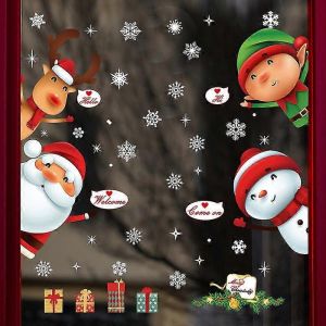 1 Autocollants De Fenêtre De Flocon De Neige De Noël,Autocollants De Décoration De Noël Avec Flocon De Neige Santa Clau - Neuf