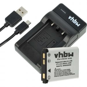 vhbw 1x station de charge, 1x c&acirc;ble d'alimentation, 1x batterie compatible avec Pentax Optio RS1500, T30, V10, V15, NB-1000, RS1000, RS100 - Neuf