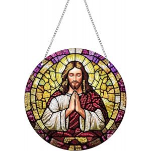 Trahoo-Diy J&eacute;sus Diamond Painting Pendentif, Religion Pendant Broderie Diamant Kit Avec Cha&icirc;ne, Pour Jardin Maison Porte Et Fen&ecirc;tre D&eacute;coration Cadeaux 20x20 Cm(J&eacute;sus) - Neuf