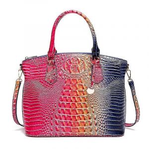 Les femmes de Gros Sacs à main Vegan en Cuir Motif Crocodile Sac à Bandoulière avec Poignée Supérieure Coloré 2 rose + bleu - Neuf