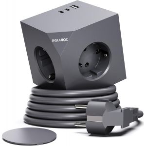 PD20W Cube multiprise avec USB C, 3 Prises, Cube avec Coussinet magn&eacute;tique, multiprise 6 en 1, Adaptateur de Prise Murale avec rallonge de 1,5 m, pour Bureau, Maison, Gris - Neuf