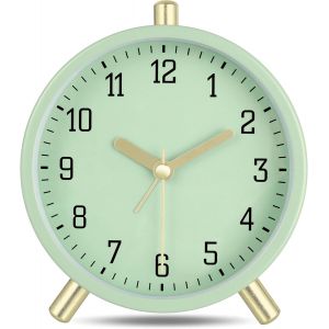 KAL-Métal Reveil Matin Analogique Silencieux, Avec Lumière De Nuit, Vert Moderne Classique, Simple Horloge De Table Pour Chambre Chevet 11Cm - Neuf