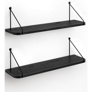 Etagere Murale en Bois Macramé Boheme à Deux étages Design, Etagere Suspendue Corde Flottante de Plantes Interieur,Rangement Decoration pour Salle de Bain Cuisine Chambre Bureau Salon - Neuf