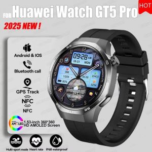 2025 pour HUAWEI GT5 Pro GPS piste montre intelligente hommes 360*360 AMOLED &eacute;cran NFC BT appel &eacute;tanche moniteur de sant&eacute; homme montres intelligentes,Noir - Neuf