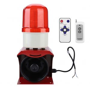Alarme sonore industrielle 12-24 V et clignotant rouge, sirene programmable avec telecommande - Neuf
