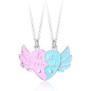 Kal-2pcs Bff Colliers Magnétiques, Colliers De Chaîne De Pendentif D'ailes De Coeur D'amitié, Best Friends Colliers Épissage Pour Filles,Bijoux D'amitié Cadeau Saint Valentin Pour Enfants Mère Amis S - Neuf