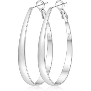 Kal-Creoles Argent Femme Hypoallerg&eacute;niques Grandes Boucles D'oreilles Femme Argent Ovales L&eacute;g&egrave;res Boucles D'oreilles Femmes Creole 30/45/55/65mm - Neuf