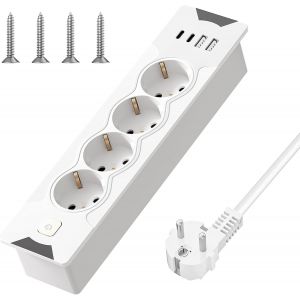CHENG-Multiprise escamotable avec USB, 4 prises avec 2 ports USB C et 2 USB A, 3680 W 16 A, plateau de table encastré avec câble de 2 m, multiprise encastrable pour bureau, table de conférence et meu - Neuf