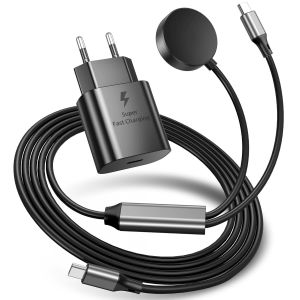 Cmwx-Chargeur 2 En 1 Pour Samsung Watch, Chargeur Rapide Usb-C 25 W Compatible Avec Galaxy Watch 8 7/Ultra/6/6 Classic/5 Pro/5/4 /4 Classic/3/Active2/1, Pour Galaxy S25 Ultra/S24/S23/S22/S21 Et Buds - Neuf