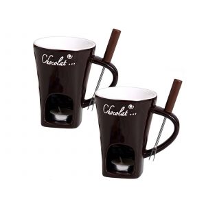 Service &Agrave; Fondue Avec Fourchettes - Tasses &Agrave; Fondre Le Chocolat En Porcelaine - Neuf