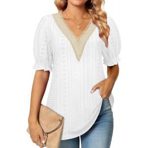 Utigh-Chemisier Élégant Pour Femme - Col En V - Tunique Décontractée - Manches Bouffantes - Dentelle - Neuf