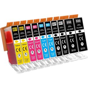 PGI-550 CLI-551 Cartouches d'encre pour Canon 550XL 551XL PGI550 CLI551 avec Canon Pixma iP7250 MG5650 MX925 iX6850 MG5550 MG5450 MG6650 MX920 MG5400 MG6450 MG7500 MX725 (10-Pack) - Neuf