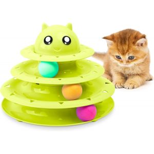 Letnerny-Jouet Interactif Pour Chat - Vert | Balle Amusante À 3 Niveaux Avec 3 Balles De Couleur | Jouet Pour Chat À 3 Niveaux Avec Balles De Jeu Pour Chat | Jouet Puzzle Pour Chat Pour L'exercice Et - Neuf