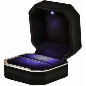 Bo&icirc;te &Agrave; Bagues De Luxe,Carr&eacute; En Velours Bo&icirc;te Cadeau De Bijoux Avec Lumi&egrave;re Led Pour La Proposition De Mariage De Fian&ccedil;ailles,Noir - Neuf