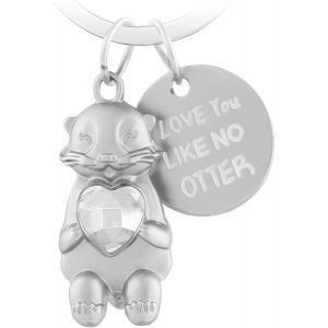 Kal-Porte Cl&eacute; Loutre Otter Tenant Un Coeur M&eacute;tal Mignon Pendentif Loutre Ornements Anim&eacute; Animal Porte Bonheur Je T'aime Porte-Cl&eacute;s De Voiture Anniversaire Pour Couples Petite Amie Famille Transparent - Neuf