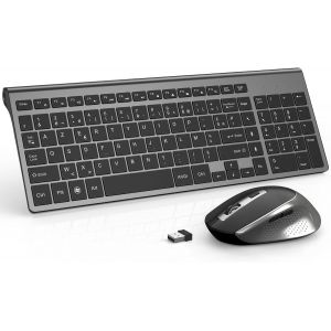 KALANKA-Clavier Souris sans Fil, 2.4Ghz Clavier AZERTY Compacte Portable de Taille Normale, Souris Ergonomique Silencieuse 2400 DPI pour PC,Laptop,Ordinateur,Smart TV-Grey et Noir - Neuf