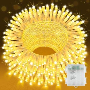 Jgd-Guirlande Lumineuse D'ext&eacute;rieur &Agrave; Piles - 20 M - 200 Led - Avec Minuterie - 8 Modes - Blanc Chaud - &Eacute;tanche - Pour Chambre, F&ecirc;te, Balcon, Sapin De No&euml;l - Neuf